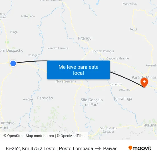 Br-262, Km 475,2 Leste | Posto Lombada to Paivas map