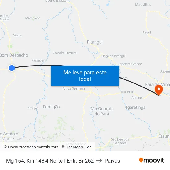 Mg-164, Km 148,4 Norte | Entr. Br-262 to Paivas map