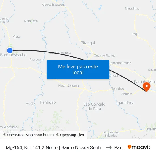 Mg-164, Km 141,2 Norte | Bairro Nossa Senhora Aparecida to Paivas map
