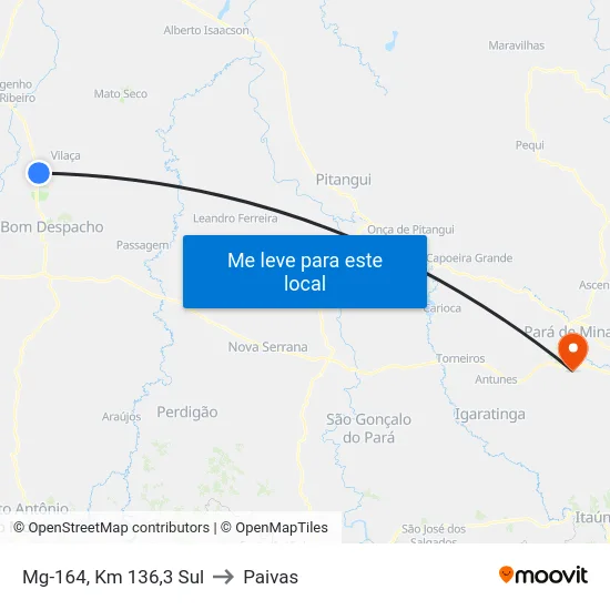 Mg-164, Km 136,3 Sul to Paivas map