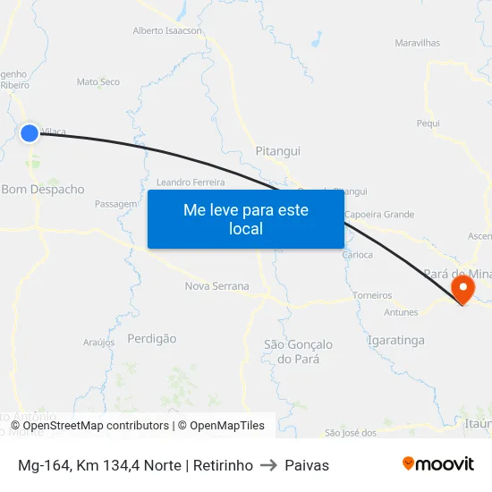 Mg-164, Km 134,4 Norte | Retirinho to Paivas map
