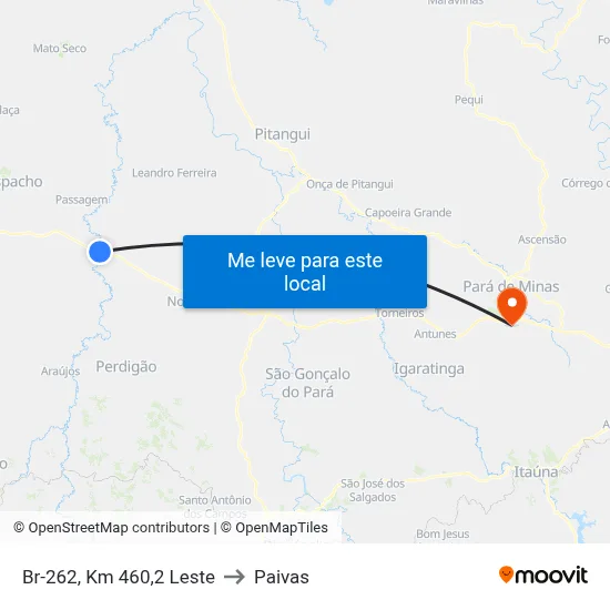 Br-262, Km 460,2 Leste to Paivas map