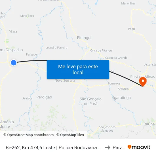 Br-262, Km 474,6 Leste | Polícia Rodoviária Federal to Paivas map