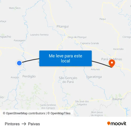 Pintores to Paivas map