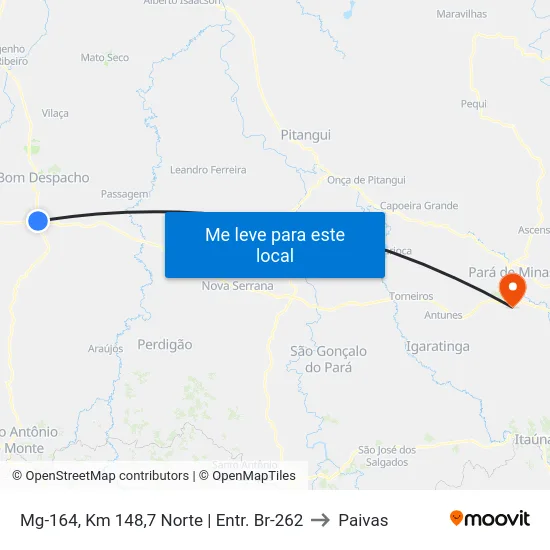 Mg-164, Km 148,7 Norte | Entr. Br-262 to Paivas map