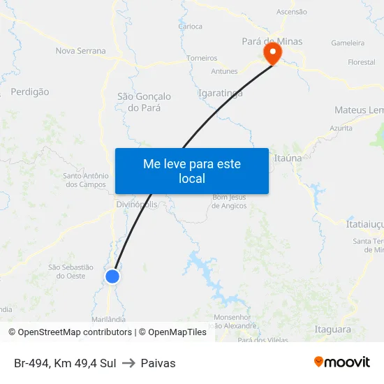 Br-494, Km 49,4 Sul to Paivas map