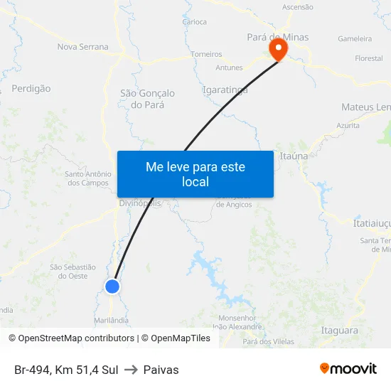 Br-494, Km 51,4 Sul to Paivas map