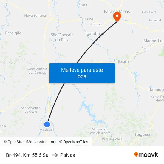 Br-494, Km 55,6 Sul to Paivas map