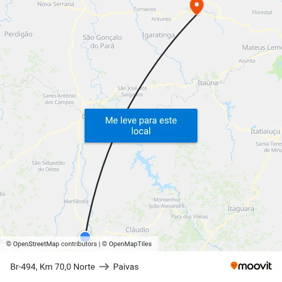 Br-494, Km 70,0 Norte to Paivas map