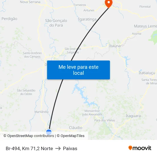 Br-494, Km 71,2 Norte to Paivas map