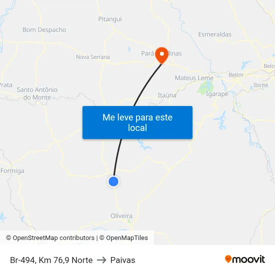 Br-494, Km 76,9 Norte to Paivas map