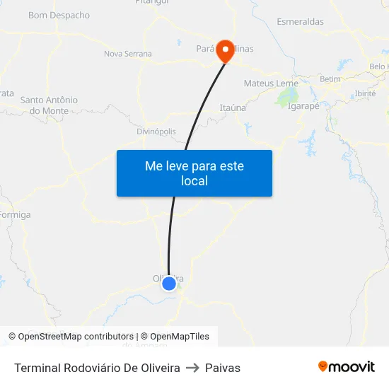 Terminal Rodoviário De Oliveira to Paivas map