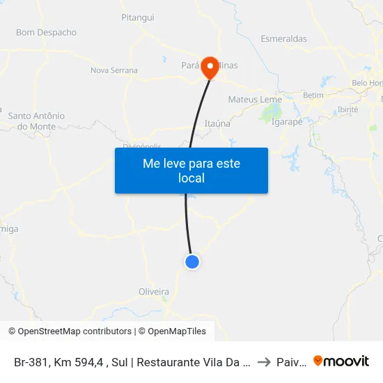 Br-381, Km 594,4 , Sul | Restaurante Vila Da Angola to Paivas map