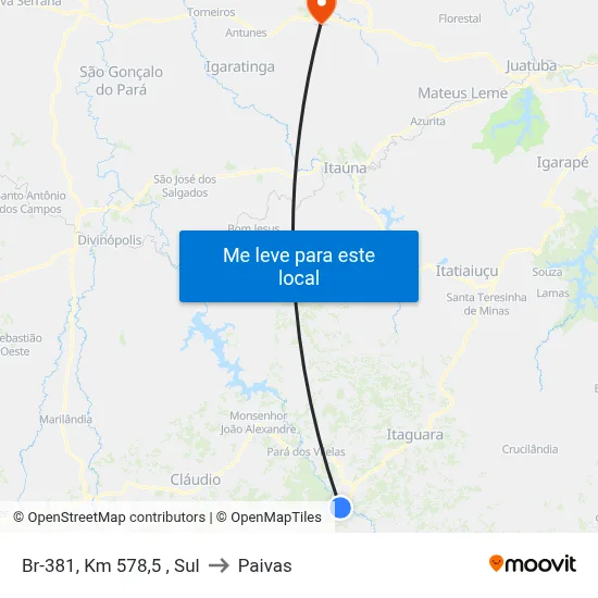 Br-381, Km 578,5 , Sul to Paivas map