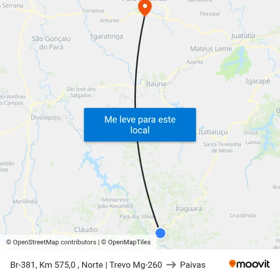 Br-381, Km 575,0 , Norte | Trevo Mg-260 to Paivas map