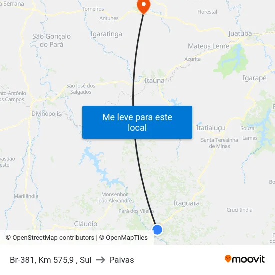 Br-381, Km 575,9 , Sul to Paivas map