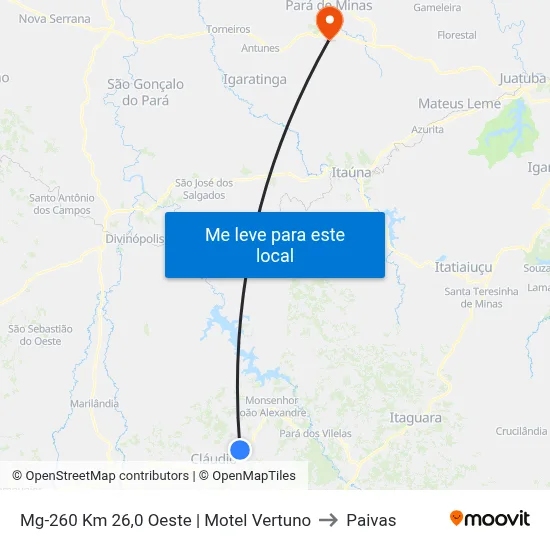 Mg-260 Km 26,0 Oeste | Motel Vertuno to Paivas map