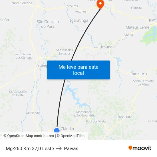 Mg-260 Km 37,0 Leste to Paivas map