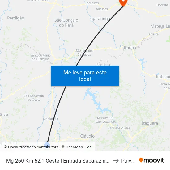 Mg-260 Km 52,1 Oeste | Entrada Sabarazinho to Paivas map