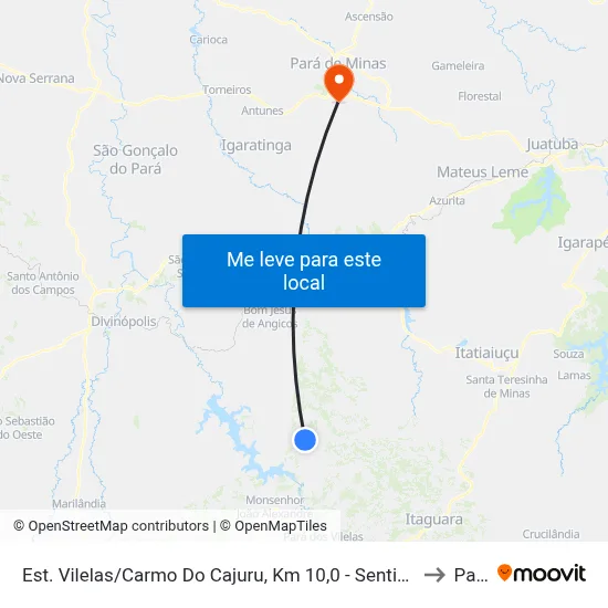 Est. Vilelas/Carmo Do Cajuru, Km 10,0 - Sentido Vilelas | Povoado De Estiva to Paivas map