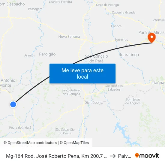 Mg-164 Rod. José Roberto Pena, Km 200,7 Sul to Paivas map