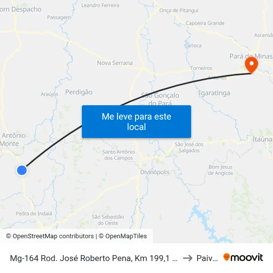 Mg-164 Rod. José Roberto Pena, Km 199,1 Norte to Paivas map