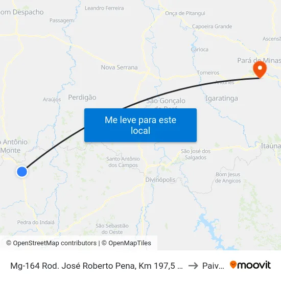 Mg-164 Rod. José Roberto Pena, Km 197,5 Norte to Paivas map