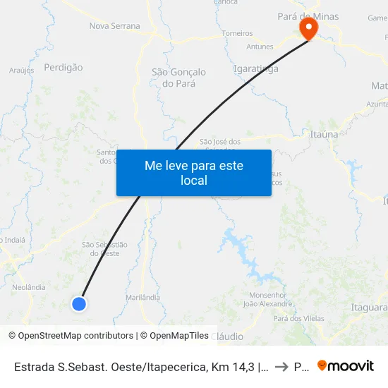 Estrada S.Sebast. Oeste/Itapecerica, Km 14,3 | Sentido S.Sebast.Oeste - Povoado De Partidário to Paivas map