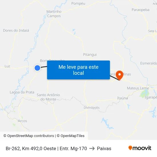 Br-262, Km 492,0 Oeste | Entr. Mg-170 to Paivas map