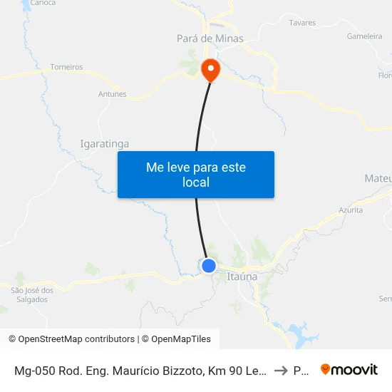 Mg-050 Rod. Eng. Maurício Bizzoto, Km 90 Leste | Trevo Do Bairro Santanense to Paivas map