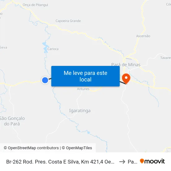 Br-262 Rod. Pres. Costa E Silva, Km 421,4 Oeste | Entr. Bom Jesus Do Oeste to Paivas map