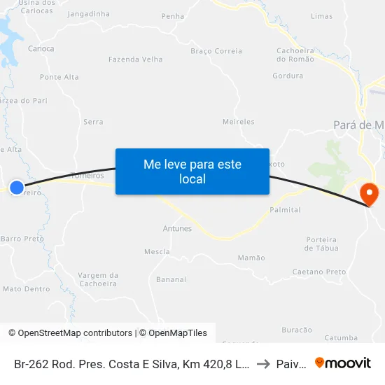 Br-262 Rod. Pres. Costa E Silva, Km 420,8 Leste to Paivas map