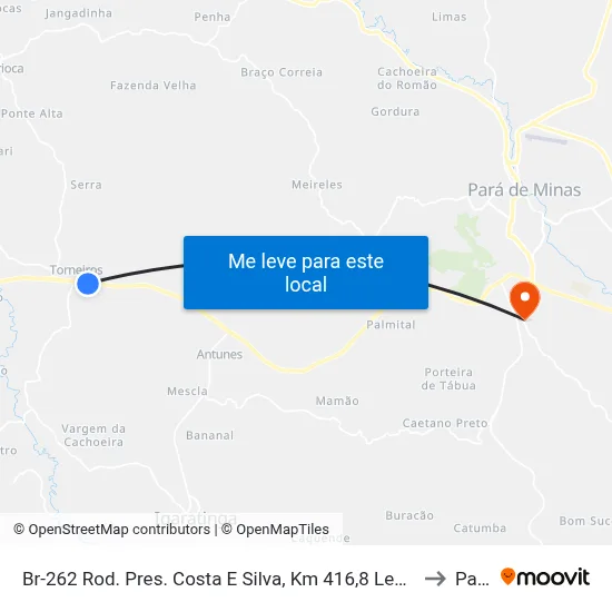 Br-262 Rod. Pres. Costa E Silva, Km 416,8 Leste | Povoado De Torneiros to Paivas map