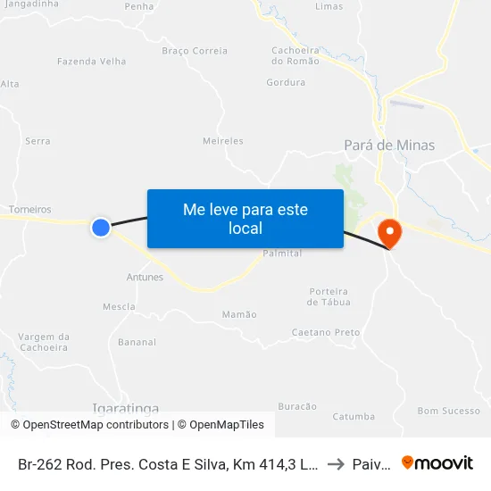 Br-262 Rod. Pres. Costa E Silva, Km 414,3 Leste to Paivas map