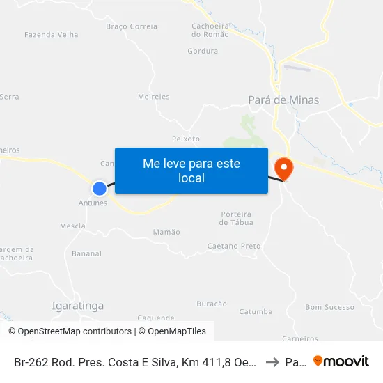 Br-262 Rod. Pres. Costa E Silva, Km 411,8 Oeste | Entr. Mg-430 - Antunes to Paivas map