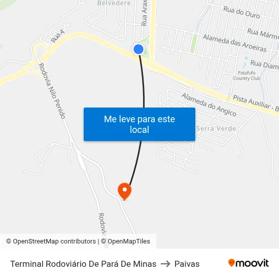 Terminal Rodoviário De Pará De Minas to Paivas map