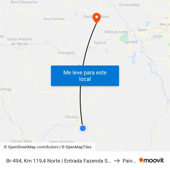 Br-494, Km 119,4 Norte | Entrada Fazenda Siriema to Paivas map
