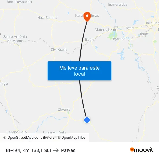 Br-494, Km 133,1 Sul to Paivas map