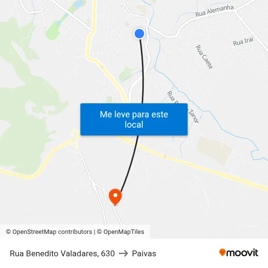 Rua Benedito Valadares, 630 to Paivas map