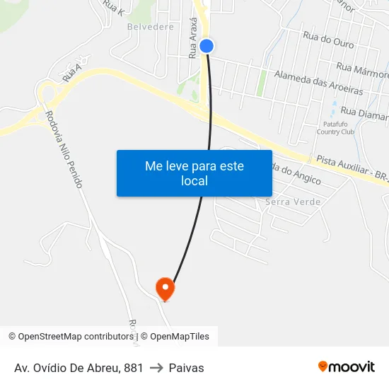 Av. Ovídio De Abreu, 881 to Paivas map