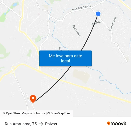 Rua Araruama, 75 to Paivas map