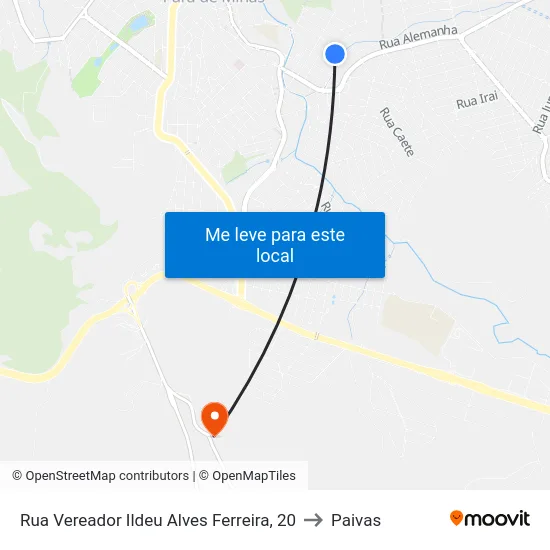 Rua Vereador Ildeu Alves Ferreira, 20 to Paivas map
