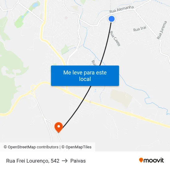Rua Frei Lourenço, 542 to Paivas map
