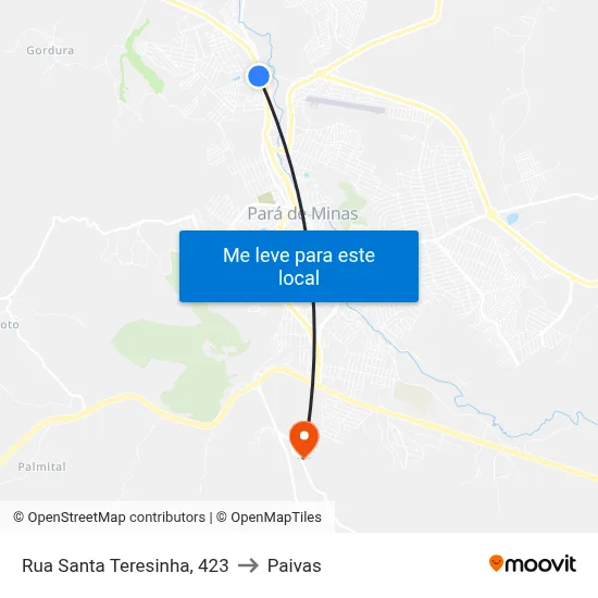 Rua Santa Teresinha, 423 to Paivas map