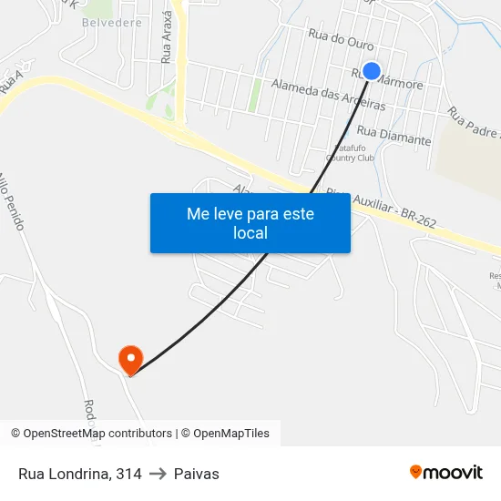 Rua Londrina, 314 to Paivas map