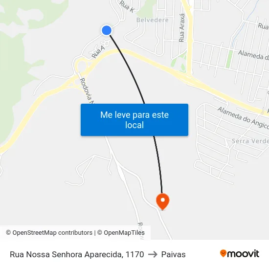 Rua Nossa Senhora Aparecida, 1170 to Paivas map