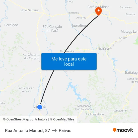 Rua Antonio Manoel, 87 to Paivas map