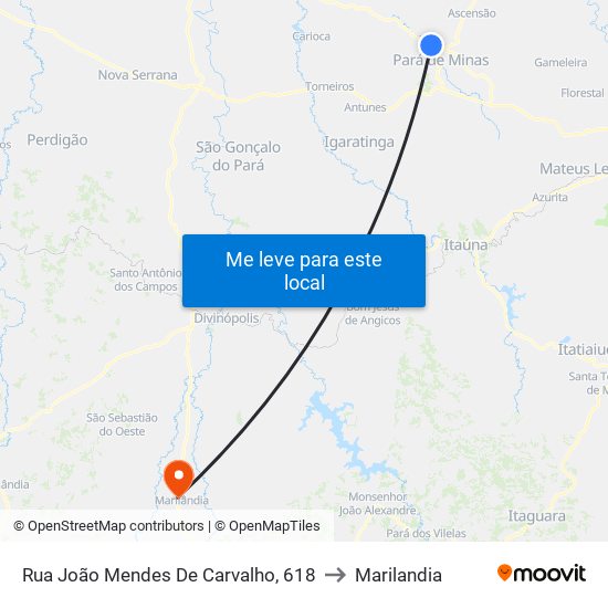 Rua João Mendes De Carvalho, 618 to Marilandia map