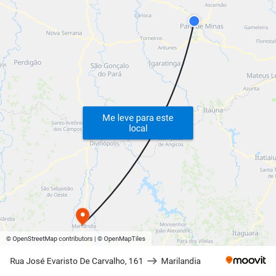 Rua José Evaristo De Carvalho, 161 to Marilandia map