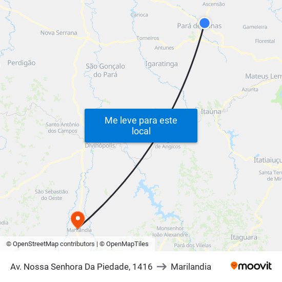Av. Nossa Senhora Da Piedade, 1416 to Marilandia map